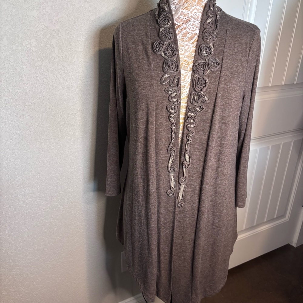 Christopher‎ & Banks Brown Long Cardigan with Floral Detail